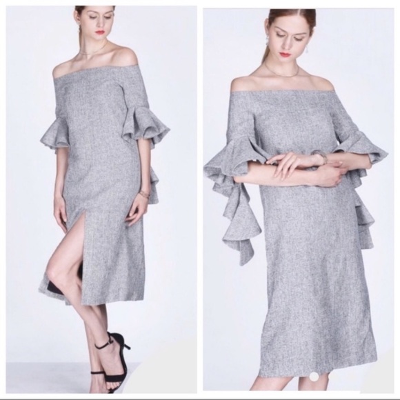 Dresses & Skirts - METISU Grey Front Split Dress Elegant Gray Off-Shoulder Dress New Size S